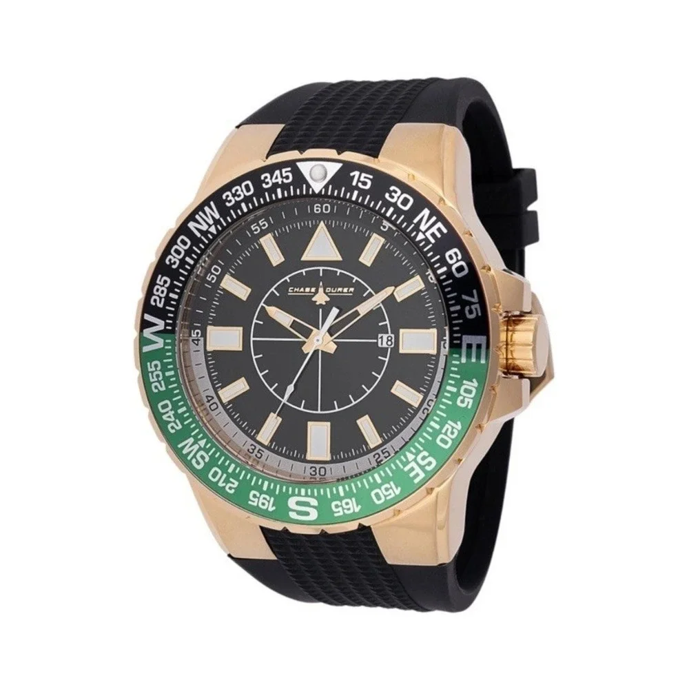 Chase Durer By Invicta Black Dial Rubber Strap Gold Watch Men's - CDW-0105‎